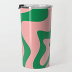 Retro Liquid Swirl Abstract Pattern Square in Bright Green and Blush Pink Travel Mug Gallery Image 3