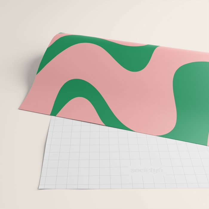 Retro Liquid Swirl Abstract Pattern Square in Bright Green and Blush Pink Wrapping Paper Gallery Image 2