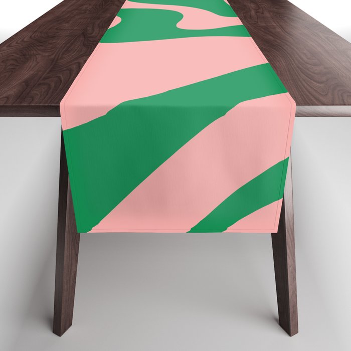 Retro Liquid Swirl Abstract Pattern Square in Bright Green and Blush Pink Table Runner Gallery Image 1
