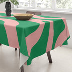Retro Liquid Swirl Abstract Pattern Square in Bright Green and Blush Pink Tablecloth Gallery Image 3