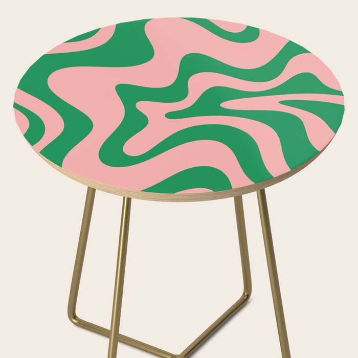 Retro Liquid Swirl Abstract Pattern Square in Bright Green and Blush Pink Side Table Gallery Image 2
