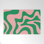 Retro Liquid Swirl Abstract Pattern Square in Bright Green and Blush Pink Welcome Mat Gallery Image 1