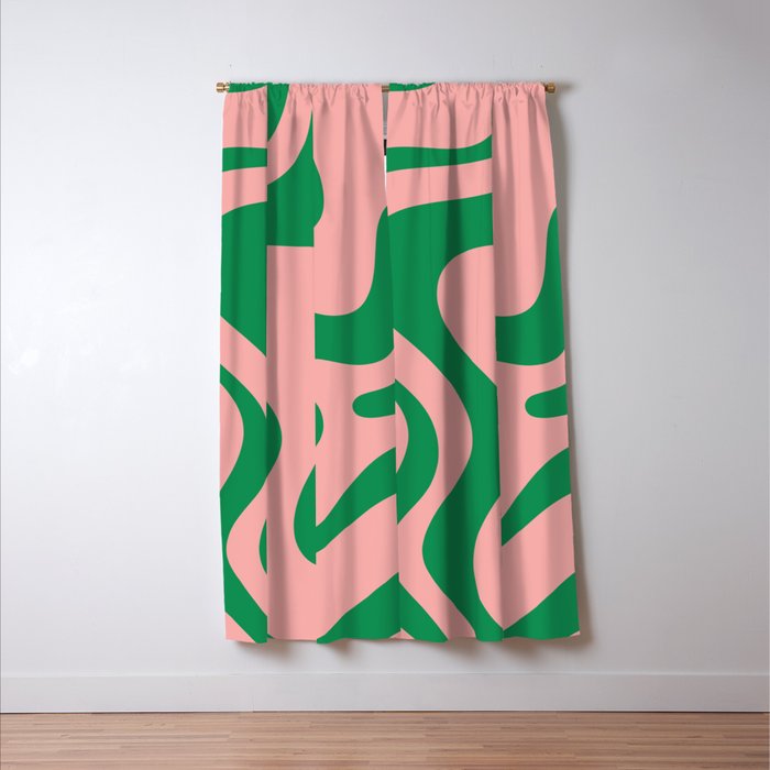 Retro Liquid Swirl Abstract Pattern Square in Bright Green and Blush Pink Window Curtain Gallery Image 3