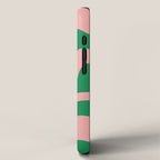 Retro Liquid Swirl Abstract Pattern Square in Bright Green and Blush Pink iPhone Case Gallery Image 2