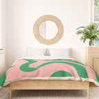 Retro Liquid Swirl Abstract Pattern Square in Bright Green and Blush Pink Duvet Cover Gallery Image 3