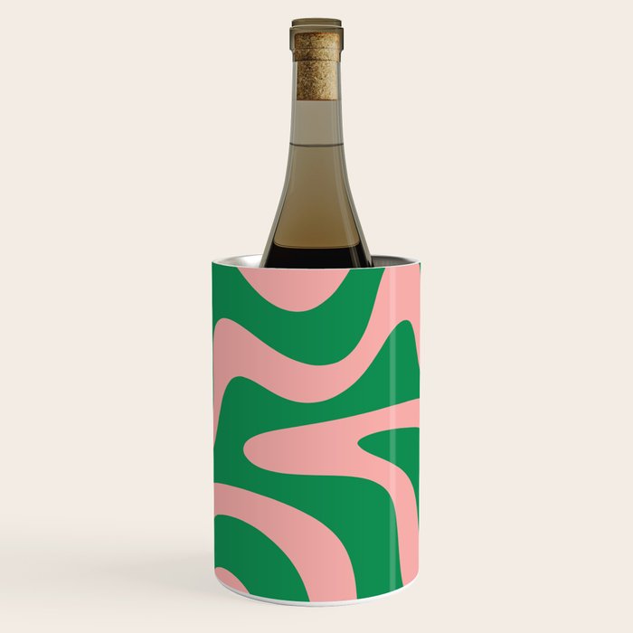Retro Liquid Swirl Abstract Pattern Square in Bright Green and Blush Pink Wine Chiller Gallery Image 3
