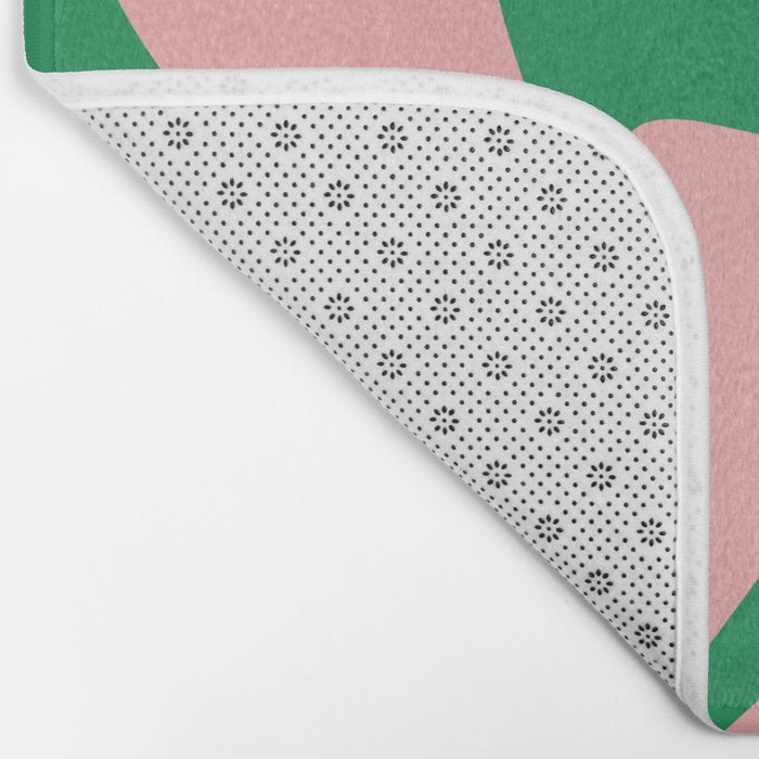 Retro Liquid Swirl Abstract Pattern Square in Bright Green and Blush Pink Bath Mat Gallery Image 2