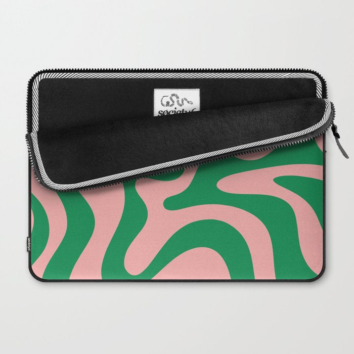 Retro Liquid Swirl Abstract Pattern Square in Bright Green and Blush Pink Laptop Sleeve Gallery Image 2