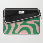 Retro Liquid Swirl Abstract Pattern Square in Bright Green and Blush Pink Laptop Sleeve Gallery Image 2