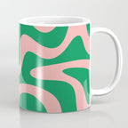 Retro Liquid Swirl Abstract Pattern Square in Bright Green and Blush Pink Coffee Mug Gallery Image 1