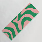 Retro Liquid Swirl Abstract Pattern Square in Bright Green and Blush Pink Yoga Mat Gallery Image 1