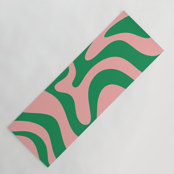 Retro Liquid Swirl Abstract Pattern Square in Bright Green and Blush Pink Yoga Mat Gallery Image 1