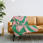 Retro Liquid Swirl Abstract Pattern Square in Bright Green and Blush Pink Throw Blanket Gallery Image 1