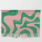 Retro Liquid Swirl Abstract Pattern Square in Bright Green and Blush Pink Wall Hanging Gallery Image 1