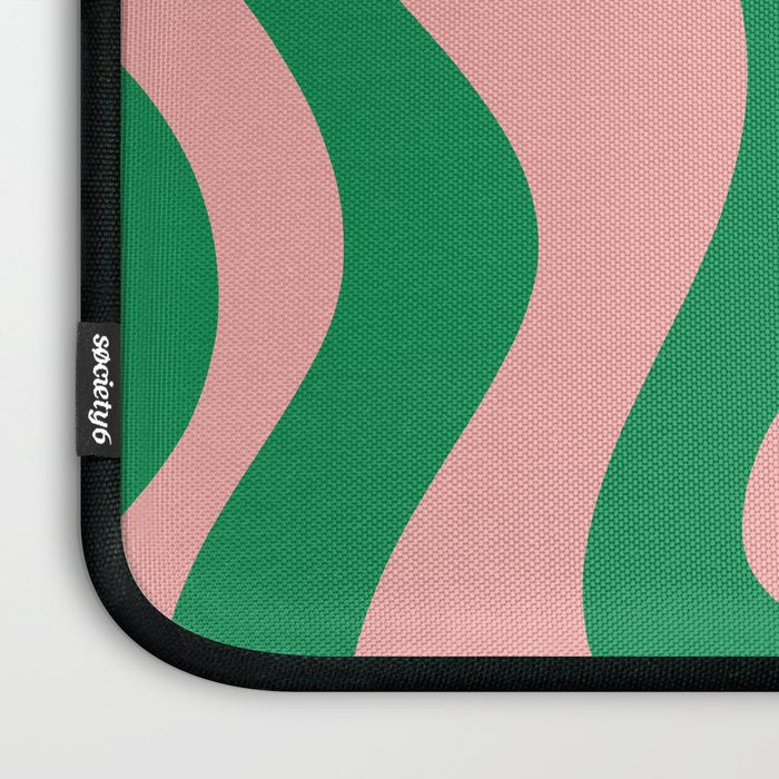 Retro Liquid Swirl Abstract Pattern Square in Bright Green and Blush Pink Laptop Sleeve Gallery Image 3