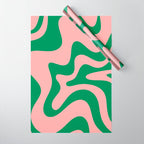 Retro Liquid Swirl Abstract Pattern Square in Bright Green and Blush Pink Wrapping Paper Gallery Image 1
