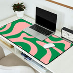 Retro Liquid Swirl Abstract Pattern Square in Bright Green and Blush Pink Desk Mat Gallery Image 2