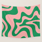 Retro Liquid Swirl Abstract Pattern Square in Bright Green and Blush Pink Wall Tapestry Gallery Image 4