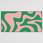 Retro Liquid Swirl Abstract Pattern Square in Bright Green and Blush Pink Desk Mat Gallery Image 3