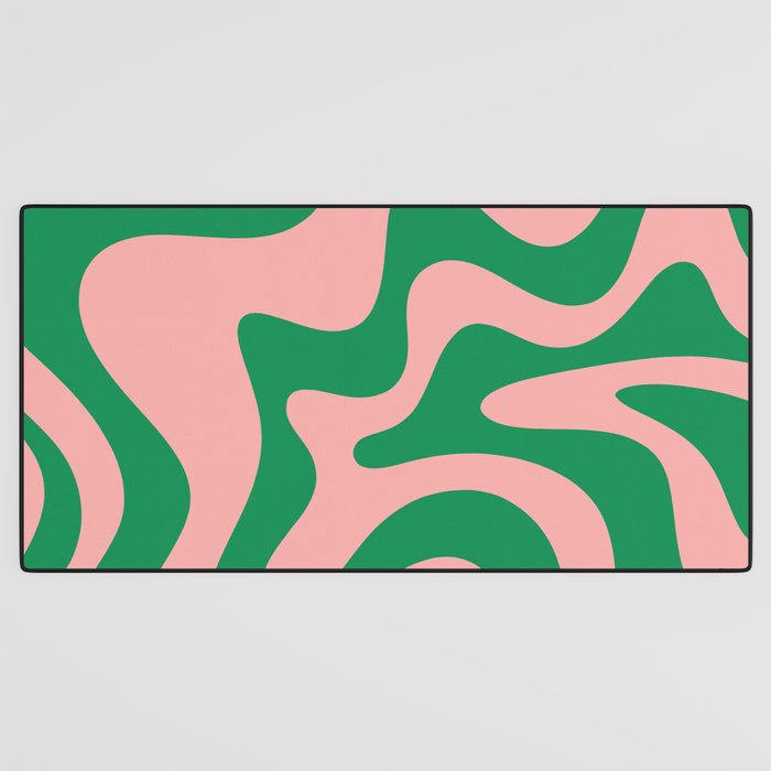 Retro Liquid Swirl Abstract Pattern Square in Bright Green and Blush Pink Desk Mat Gallery Image 3