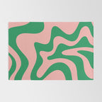Retro Liquid Swirl Abstract Pattern Square in Bright Green and Blush Pink Rug Gallery Image 2