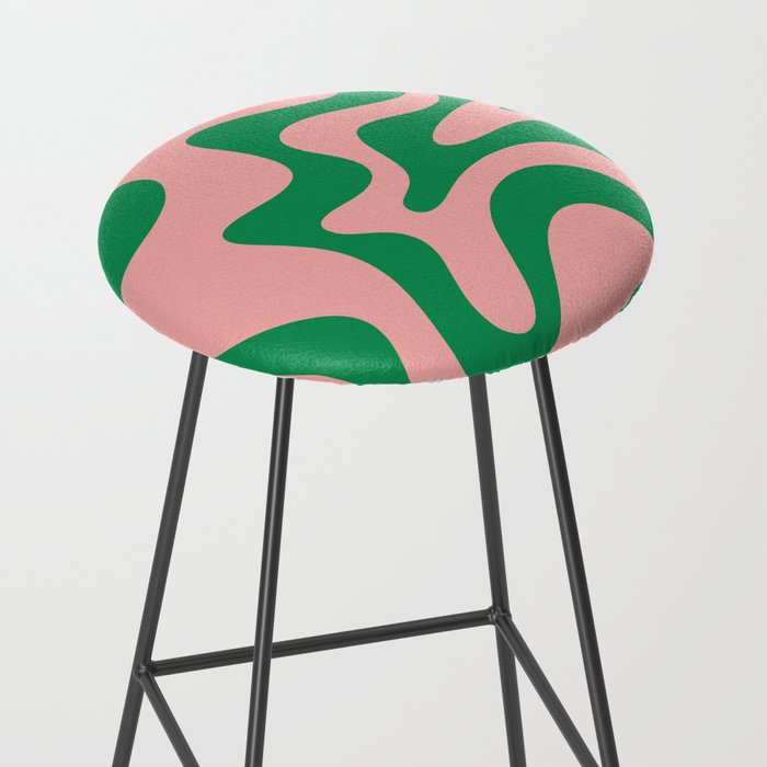 Retro Liquid Swirl Abstract Pattern Square in Bright Green and Blush Pink Stool Gallery Image 2