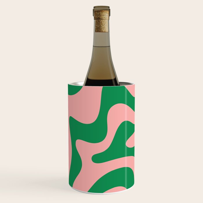Retro Liquid Swirl Abstract Pattern Square in Bright Green and Blush Pink Wine Chiller Gallery Image 1