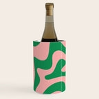 Retro Liquid Swirl Abstract Pattern Square in Bright Green and Blush Pink Wine Chiller Gallery Image 1