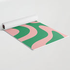 Retro Liquid Swirl Abstract Pattern Square in Bright Green and Blush Pink Yoga Mat Gallery Image 2