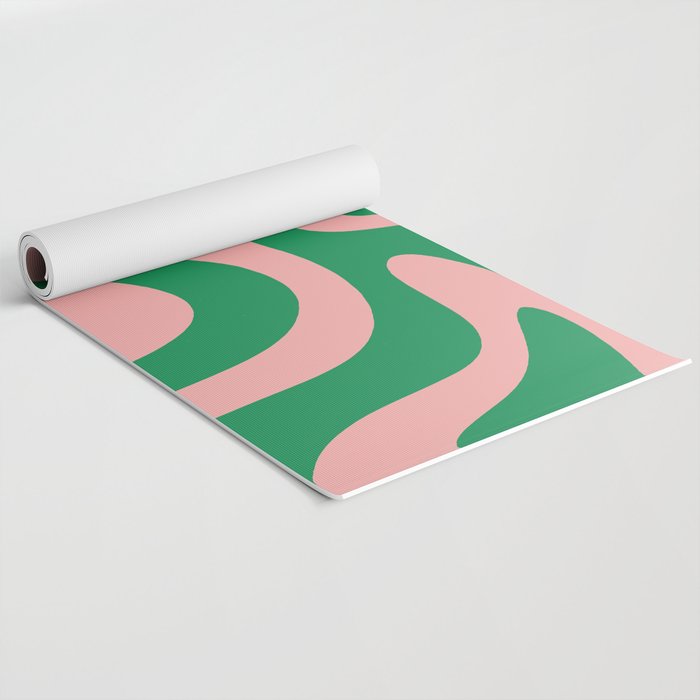 Retro Liquid Swirl Abstract Pattern Square in Bright Green and Blush Pink Yoga Mat Gallery Image 2