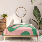 Retro Liquid Swirl Abstract Pattern Square in Bright Green and Blush Pink Comforter Gallery Image 3