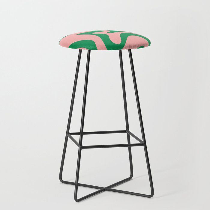 Retro Liquid Swirl Abstract Pattern Square in Bright Green and Blush Pink Stool Gallery Image 1