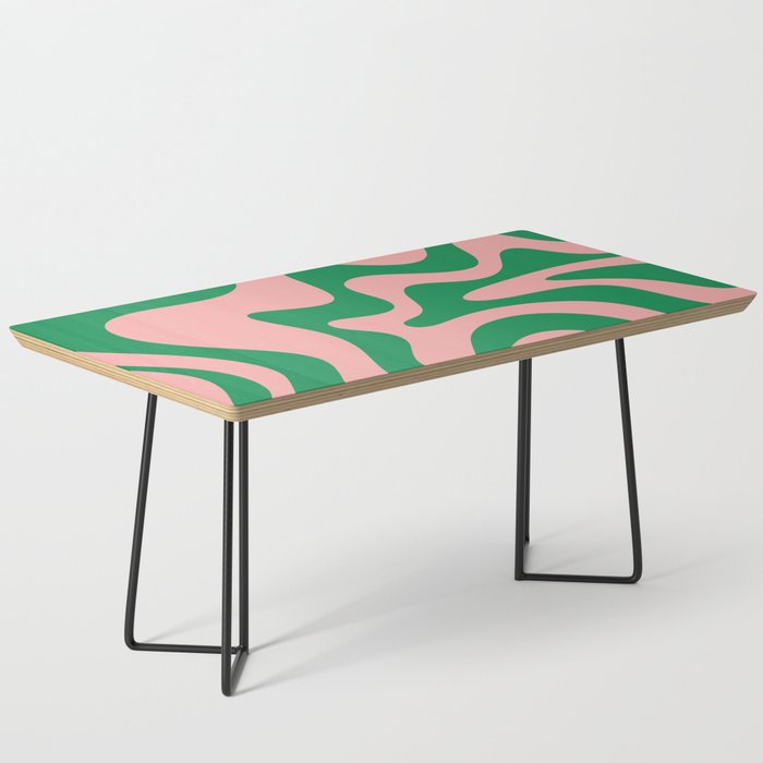 Retro Liquid Swirl Abstract Pattern Square in Bright Green and Blush Pink Coffee Table Gallery Image 1