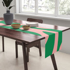 Retro Liquid Swirl Abstract Pattern Square in Bright Green and Blush Pink Table Runner Gallery Image 2