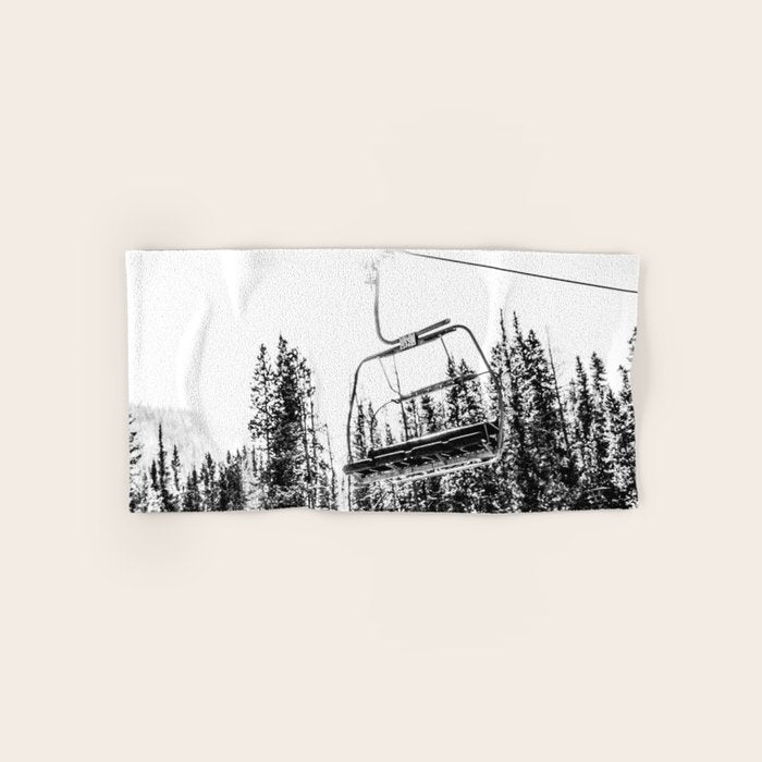 Empty Skilift // Black and White Snowboarding Dreaming of Winter Bath Towel Gallery Image 1