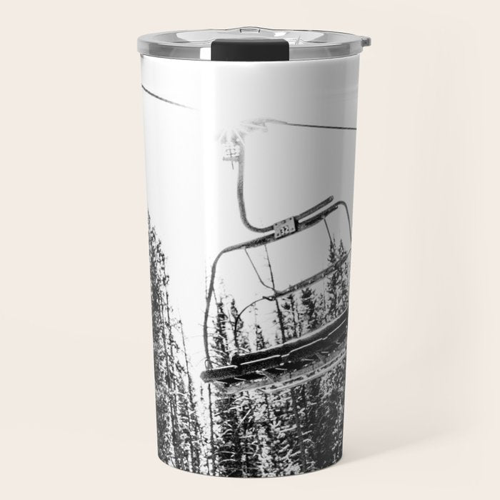 Empty Skilift // Black and White Snowboarding Dreaming of Winter Travel Mug Gallery Image 1