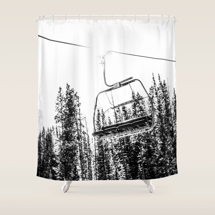 Empty Skilift // Black and White Snowboarding Dreaming of Winter Shower Curtain Gallery Image 1