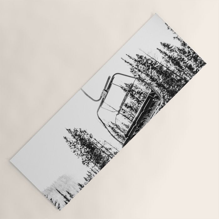 Empty Skilift // Black and White Snowboarding Dreaming of Winter Yoga Mat Gallery Image 1