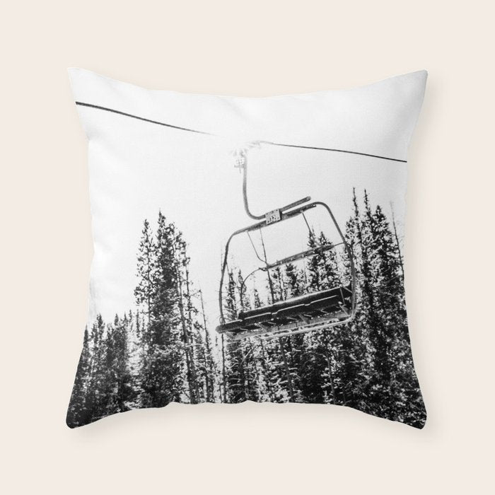 Empty Skilift // Black and White Snowboarding Dreaming of Winter Throw Pillow Gallery Image 6
