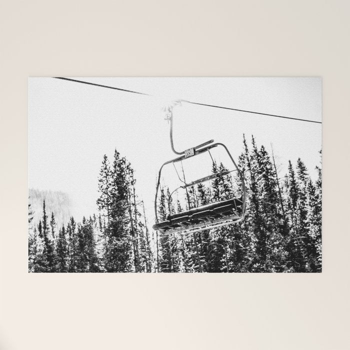 Empty Skilift // Black and White Snowboarding Dreaming of Winter Welcome Mat Gallery Image 1