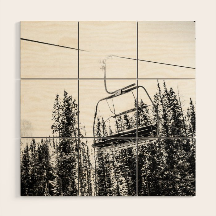 Empty Skilift // Black and White Snowboarding Dreaming of Winter Wood Wall Art Gallery Image 1