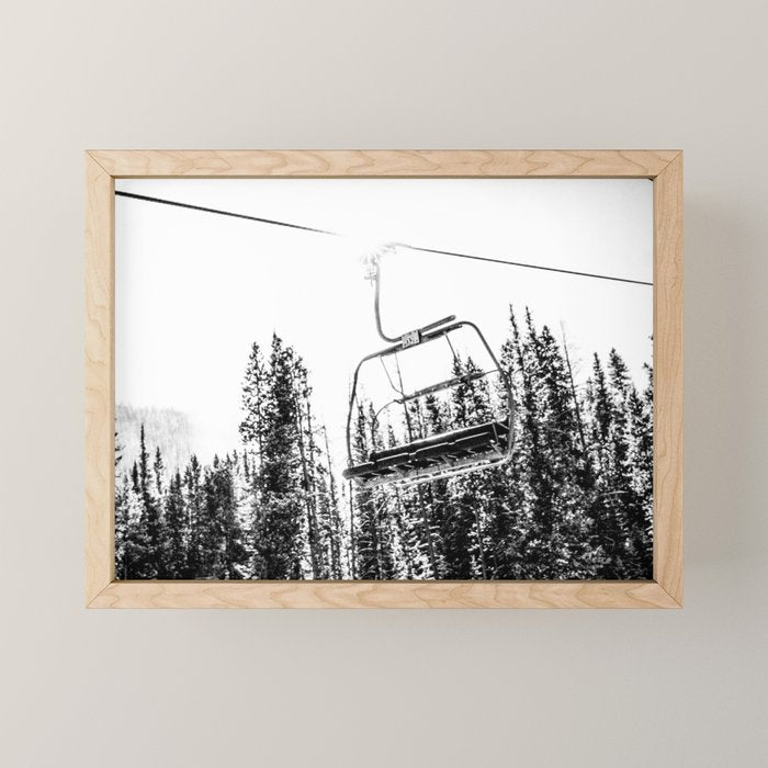 Empty Skilift // Black and White Snowboarding Dreaming of Winter Mini Art Print Gallery Image 1