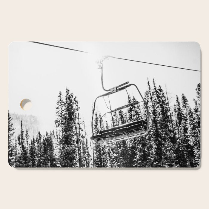 Empty Skilift // Black and White Snowboarding Dreaming of Winter Cutting Board Gallery Image 1