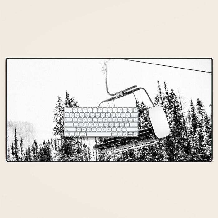 Empty Skilift // Black and White Snowboarding Dreaming of Winter Desk Mat Gallery Image 1