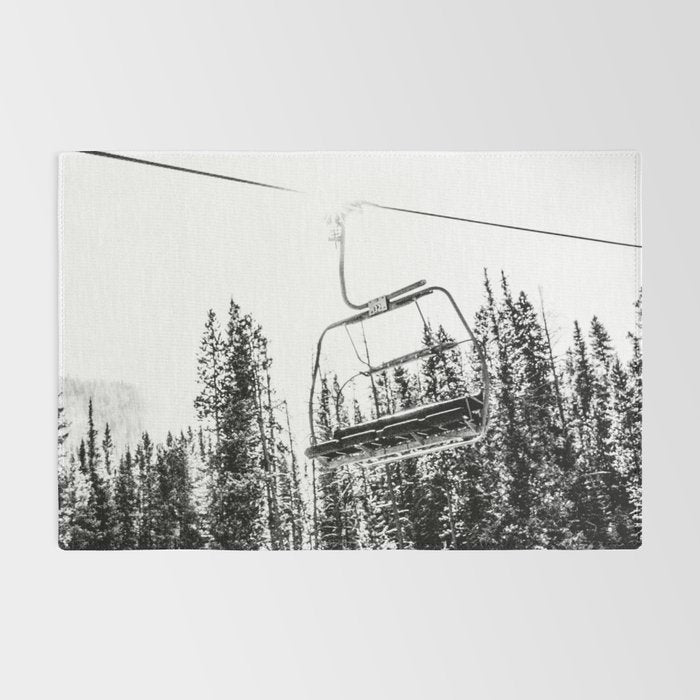 Empty Skilift // Black and White Snowboarding Dreaming of Winter Rug Gallery Image 2
