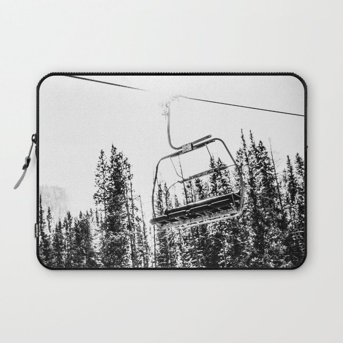 Empty Skilift // Black and White Snowboarding Dreaming of Winter Laptop Sleeve Gallery Image 1