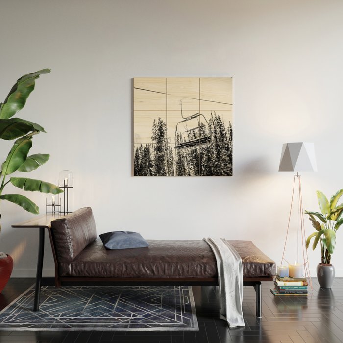 Empty Skilift // Black and White Snowboarding Dreaming of Winter Wood Wall Art Gallery Image 2