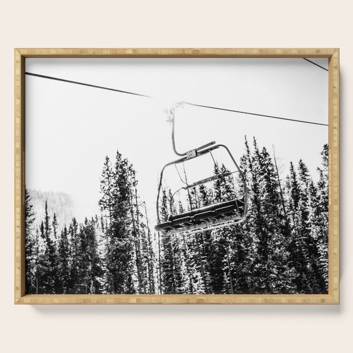 Empty Skilift // Black and White Snowboarding Dreaming of Winter Serving Tray Gallery Image 1