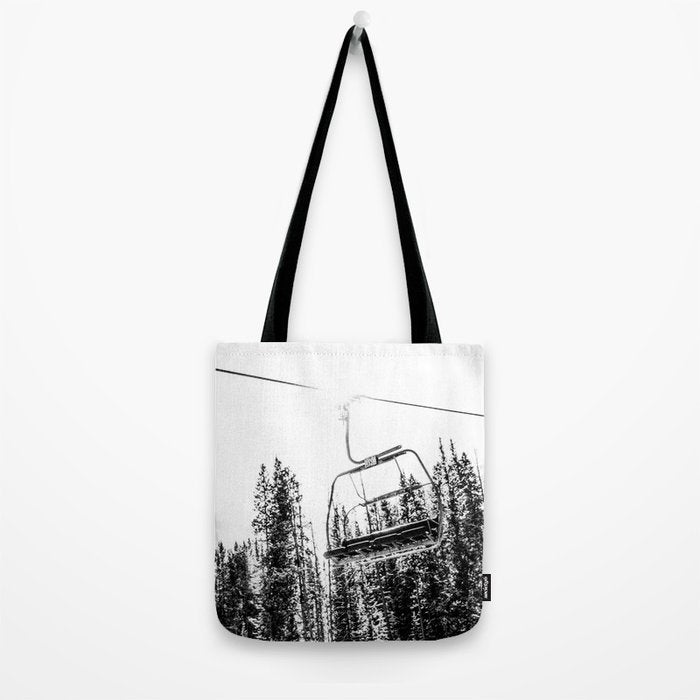 Empty Skilift // Black and White Snowboarding Dreaming of Winter Tote Bag Gallery Image 2
