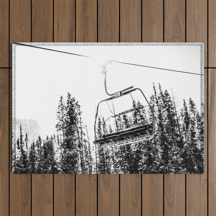 Empty Skilift // Black and White Snowboarding Dreaming of Winter Outdoor Rug Gallery Image 1